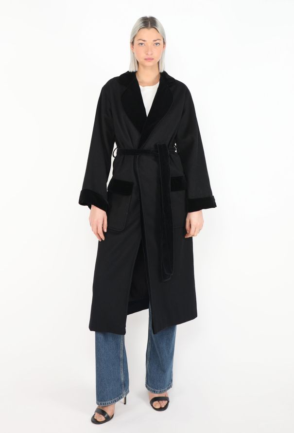 Saint Laurent Late '70s Velvet Trim Belted Coat - 4