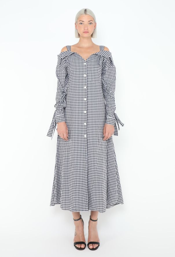 Prada 2018 Off-Shoulder Gingham Dress - 4