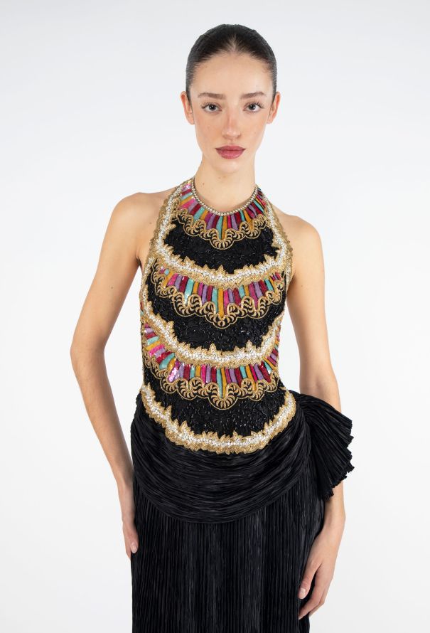 STUNNING Mary McFadden Hand-Embroidered Plissé Gown - 1