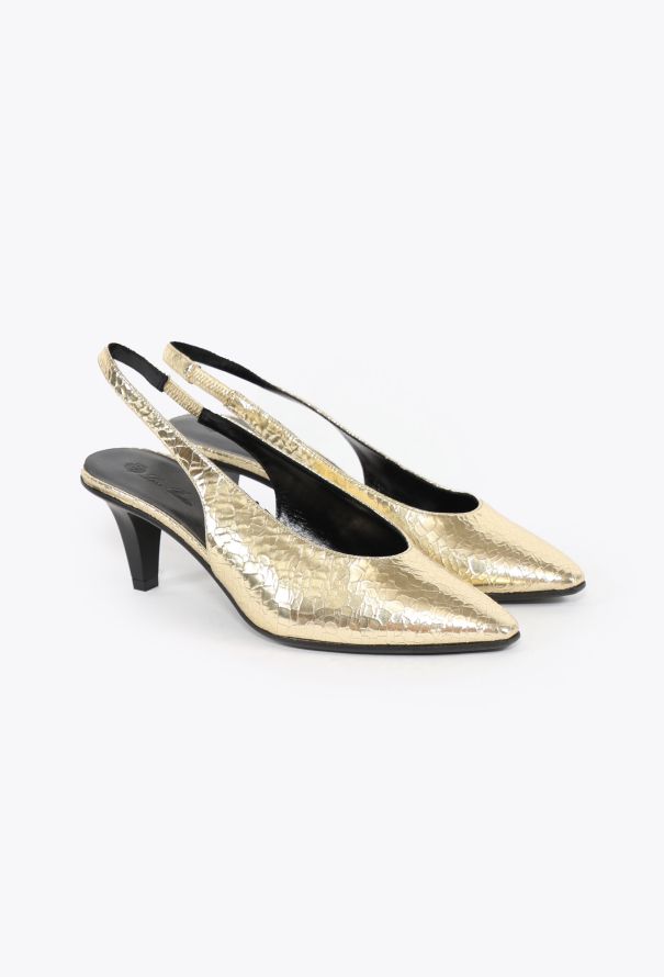 Loro Piana 2024 Rebecca Cracked Metallic Slingbacks - 3