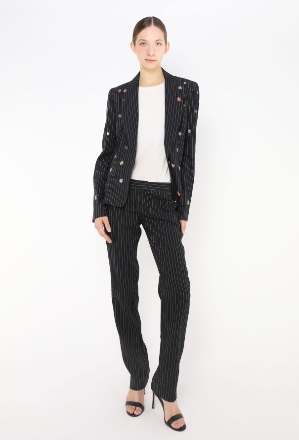 John Galliano Floral Beaded Pinstripe Suit - 5