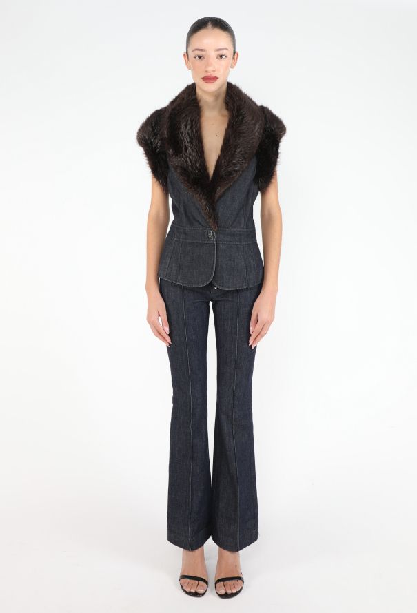 Balenciaga RARE F/W 2005 Fur Trim Denim Ensemble - 3