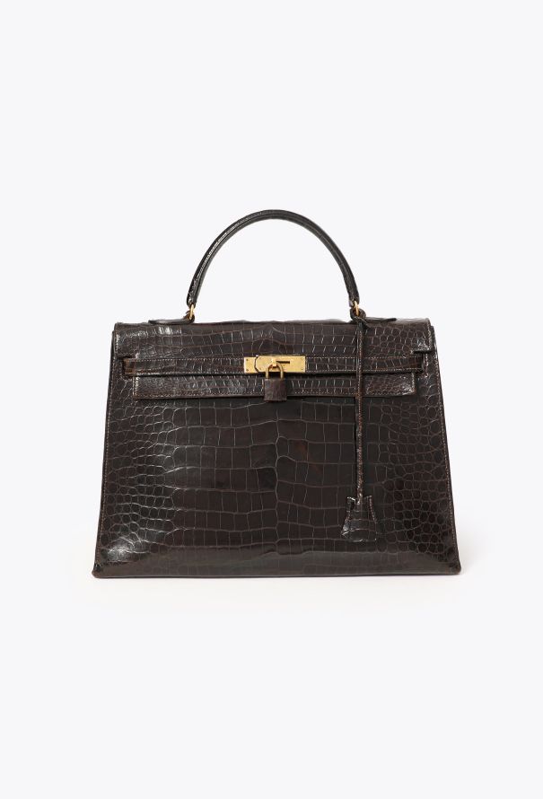 Hermès '70s Brown Porosus Kelly Sellier 35 - 1