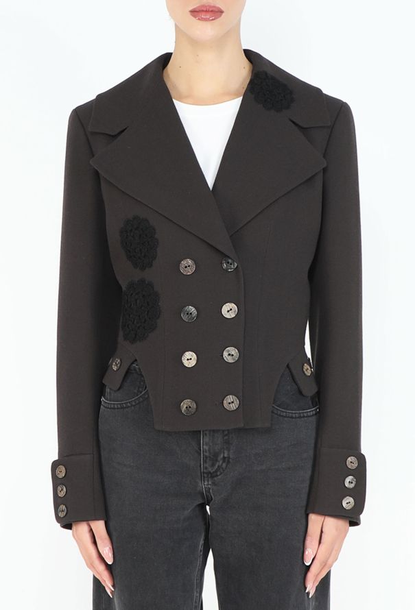 John Galliano 2000 Crochet Flower Appliqué Blazer - 1