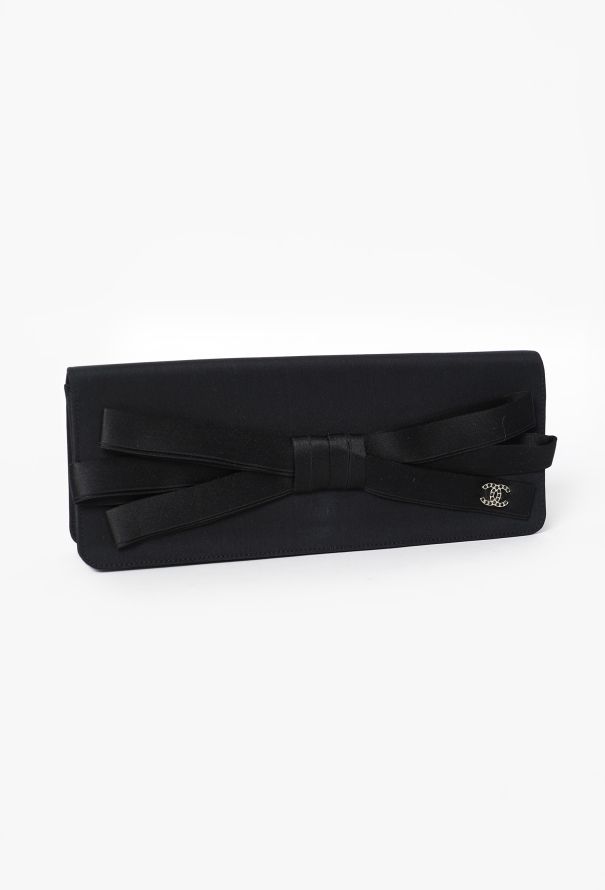 Chanel Black Satin Bow Flap Clutch - 2