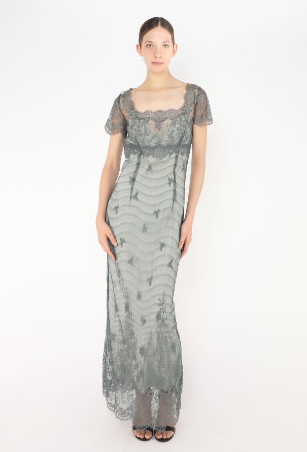 '90s Italian Scalloped Lace Gown - 3