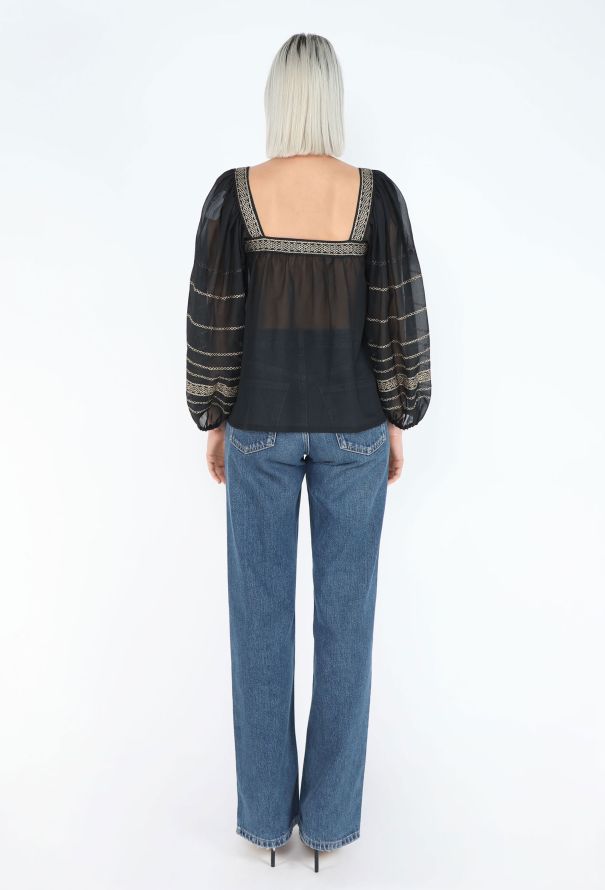 Saint Laurent 1977 Russian Lamé Peasant Blouse - 5