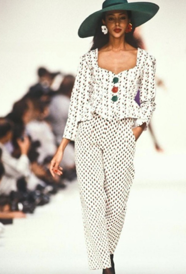 Saint Laurent S/S 1990 Floral Print Cotton Trousers - 2