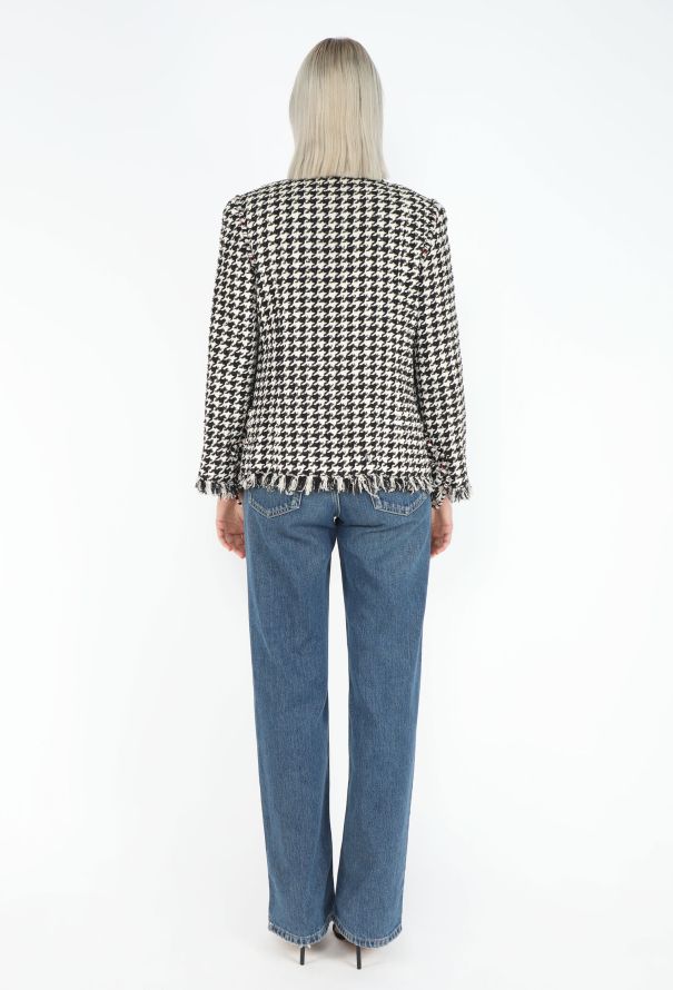 Chanel Houndstooth Tweed High-Collar Jacket - 5