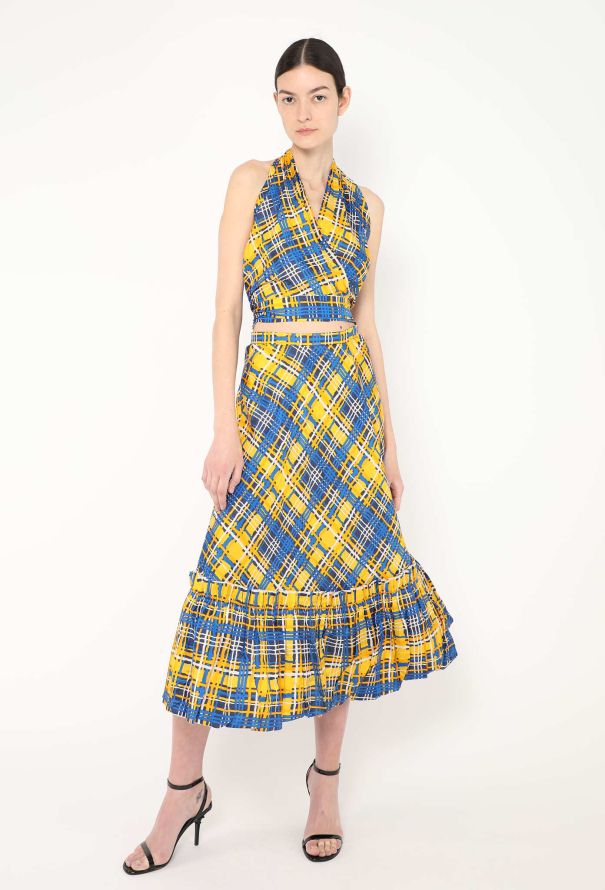 Saint Laurent Vintage Ruffled Plaid Halter Ensemble - 4