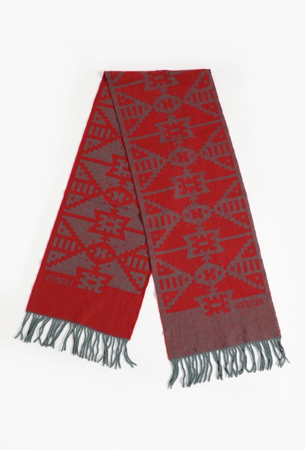 Hermès '70s Fringed Wool Scarf - 1