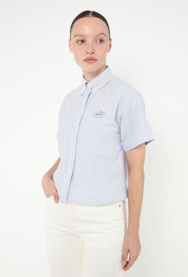 Prada 2022 Pinstripe Emblem Shirt - 2
