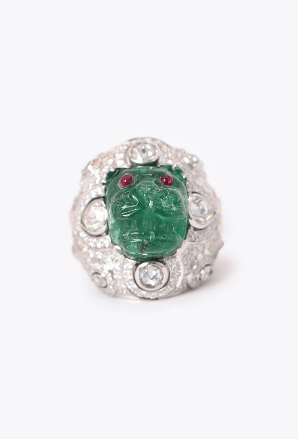 Repossi Bespoke 18k White Gold, Ruby & Emerald Feline Ring - 1