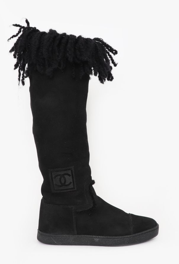 Chanel Suede Shearling 'CC' Knee Boots - 1