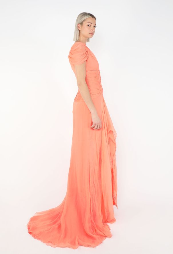 Oscar De La Renta Draped Chiffon Pleated Gown - 5