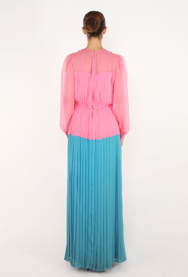 Nina Ricci Bicolor Pleated Silk Dress, 1970s - 4