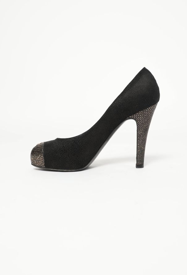 Chanel Textured Leather 'CC' Pumps - 4 Chanel Textured Leather 'CC' Pumps - 4