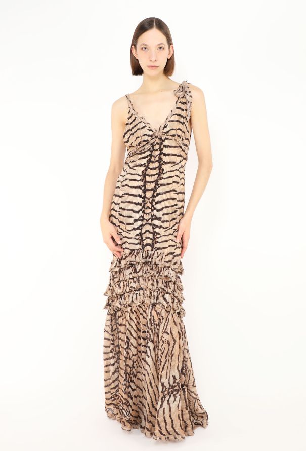 Roberto Cavalli 2004 Tiger Printed Crêpe Gown - 1