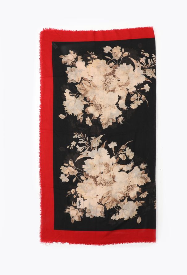 Saint Laurent Vintage Fringed Floral Scarf - 2 Saint Laurent Vintage Fringed Floral Scarf - 2