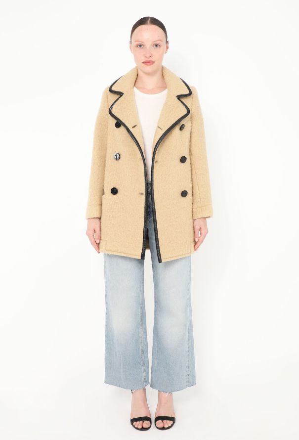 Balenciaga Early 2000s Felted Leather Trim Peacoat - 1
