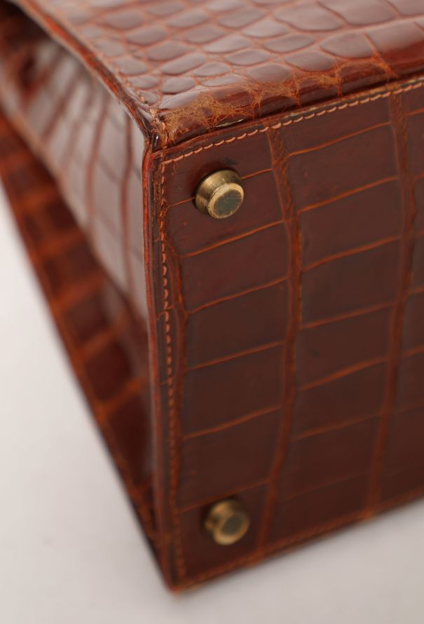 Hermès Ultra-Rare Vintage Brown Porosus  'Sac à Dépêches' Kelly 36 - 12