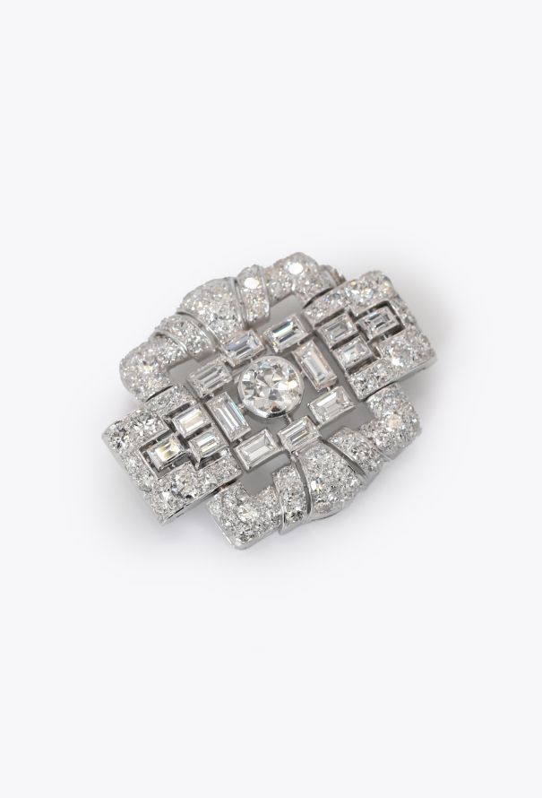 Vintage Fine Jewelry Art Déco 18k White Gold, Platinum & 3 Carats Diamond Brooch - 3