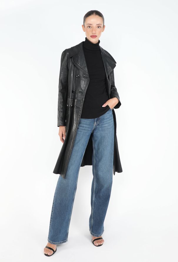 '90s Double-Breasted Leather Trench - 5