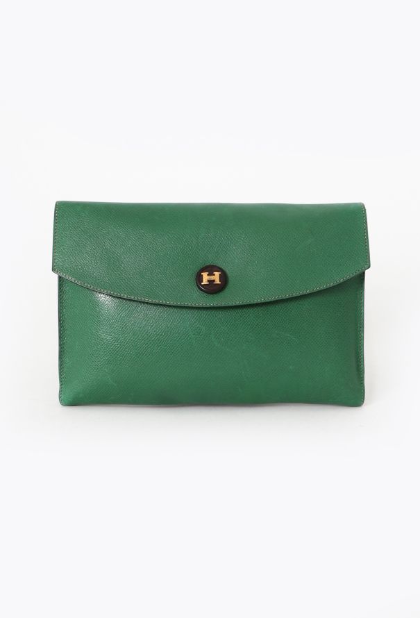 Hermès '90s Green Courchevel Rio Clutch - 1