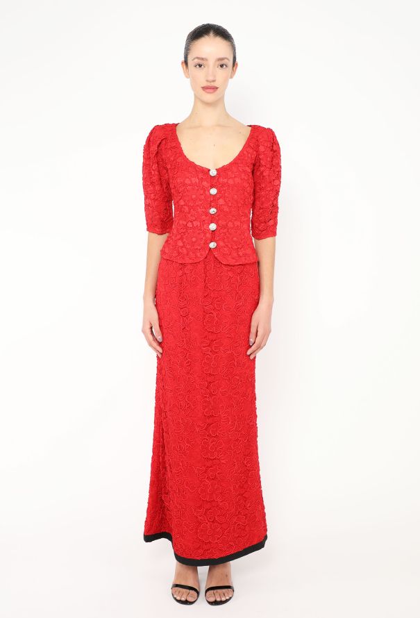Saint Laurent 1986 Embroidered Lace Strass Ensemble - 1