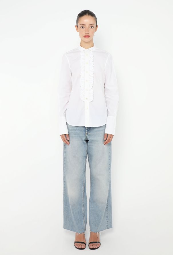 Saint Laurent 2014 Ruffled Poplin Bib Shirt - 3