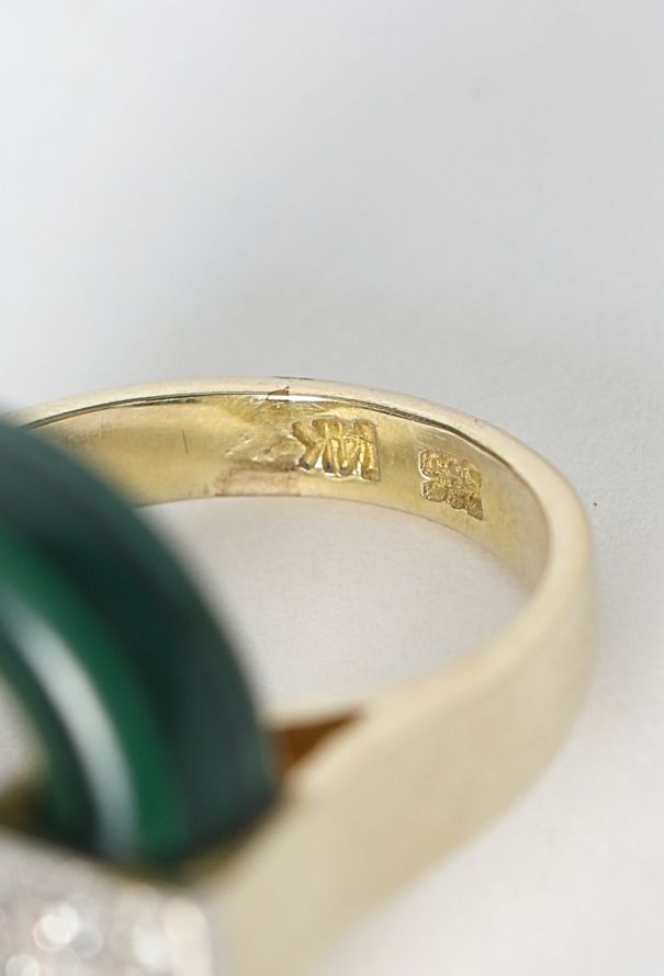 Vintage Fine Jewelry Vintage Abstract 14K Yellow Gold & Malachite Ring - 5