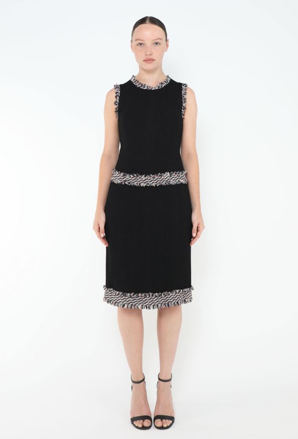 Chanel 2004 Frayed Trim Tweed Dress - 1