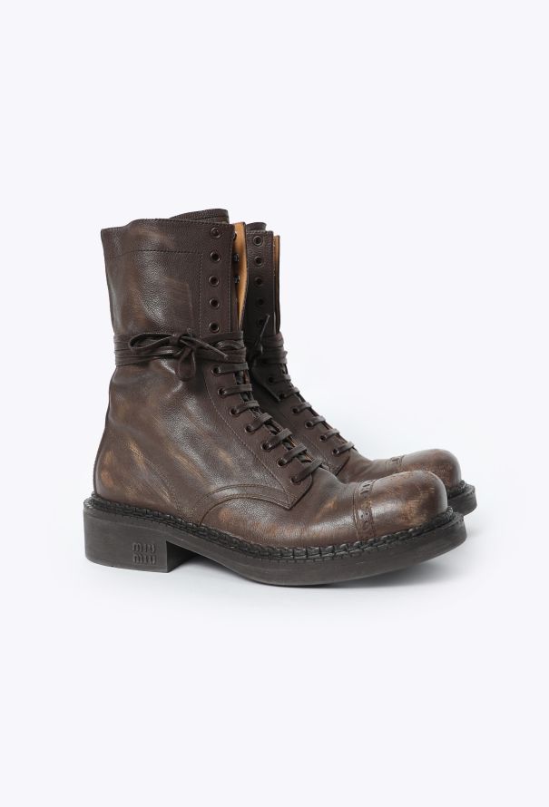 Miu Miu F/W 2024 Distressed Lace-Up Boots - 4