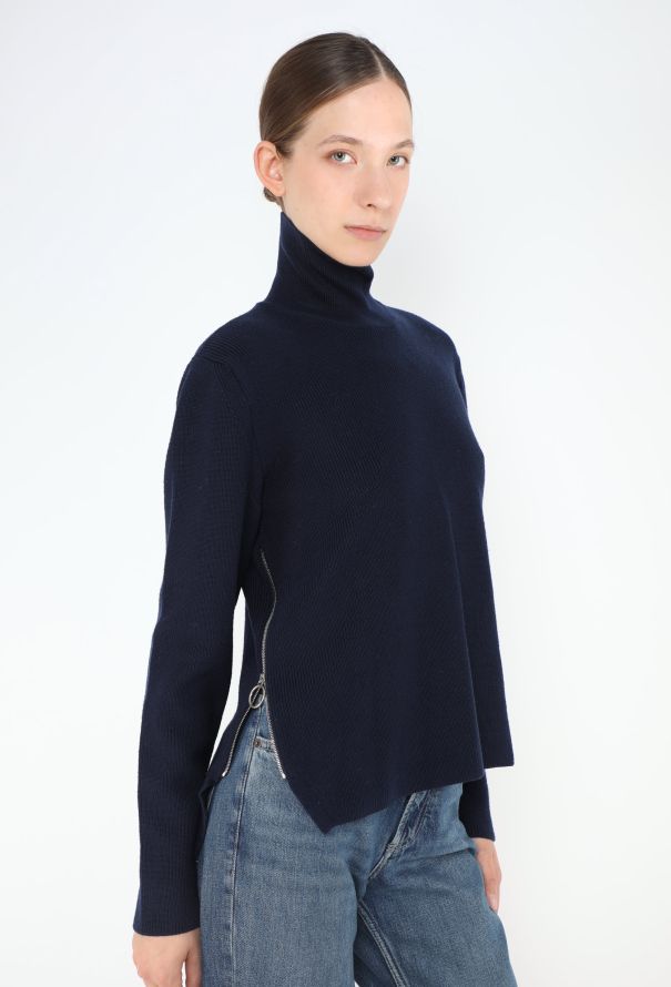 Céline Navy Turtleneck Zip Sweater - 1