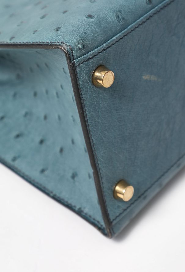 Hermès '90s Bleu Jean Ostrich Kelly Sellier 32 - 11
