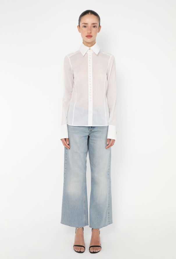 Chanel 2005 Pearl Button Voile Blouse - 4 Chanel 2005 Pearl Button Voile Blouse - 4