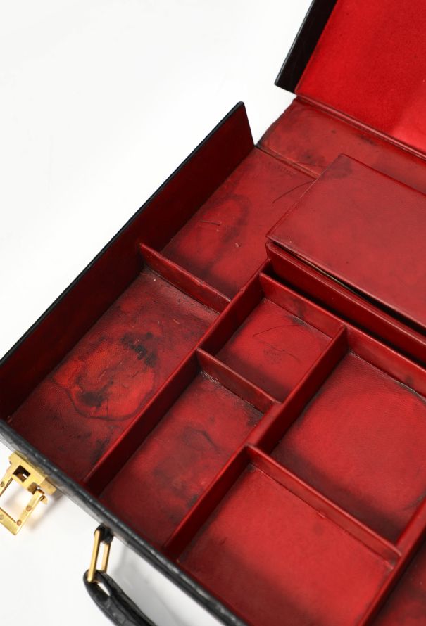 Hermès Rare '50s Black Porosus Toiletry Travel Case - 16