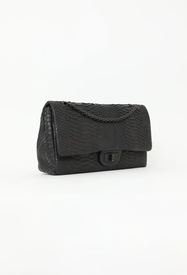 Chanel Matte Python 2.55 Jumbo  So Black Flap Bag - 3 Chanel Matte Python 2.55 Jumbo  So Black Flap Bag - 3