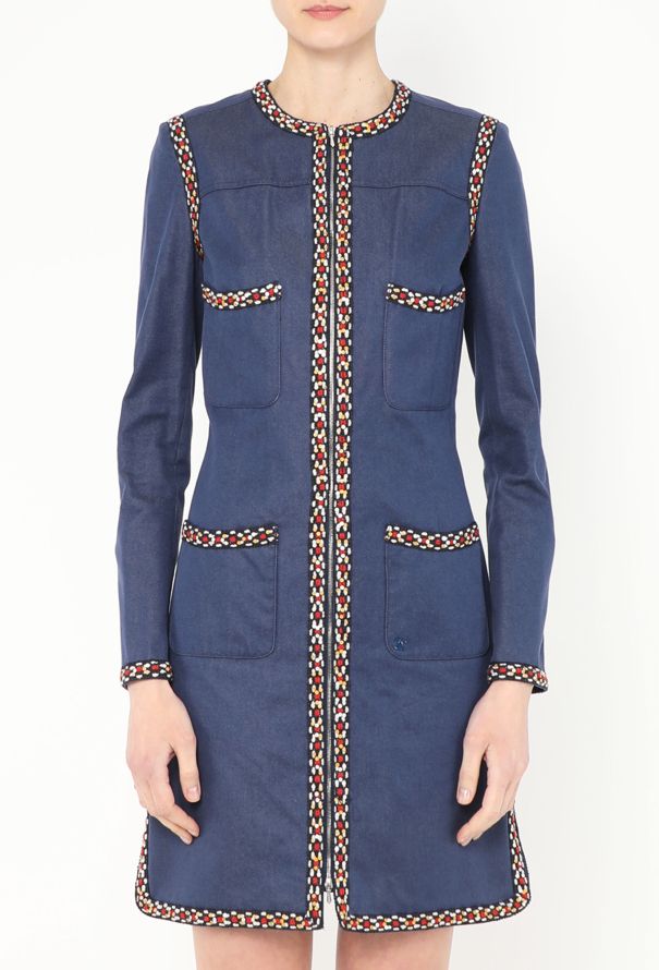 Chanel F/W 2004 Embroidered Trim Denim Dress - 4 Chanel F/W 2004 Embroidered Trim Denim Dress - 4