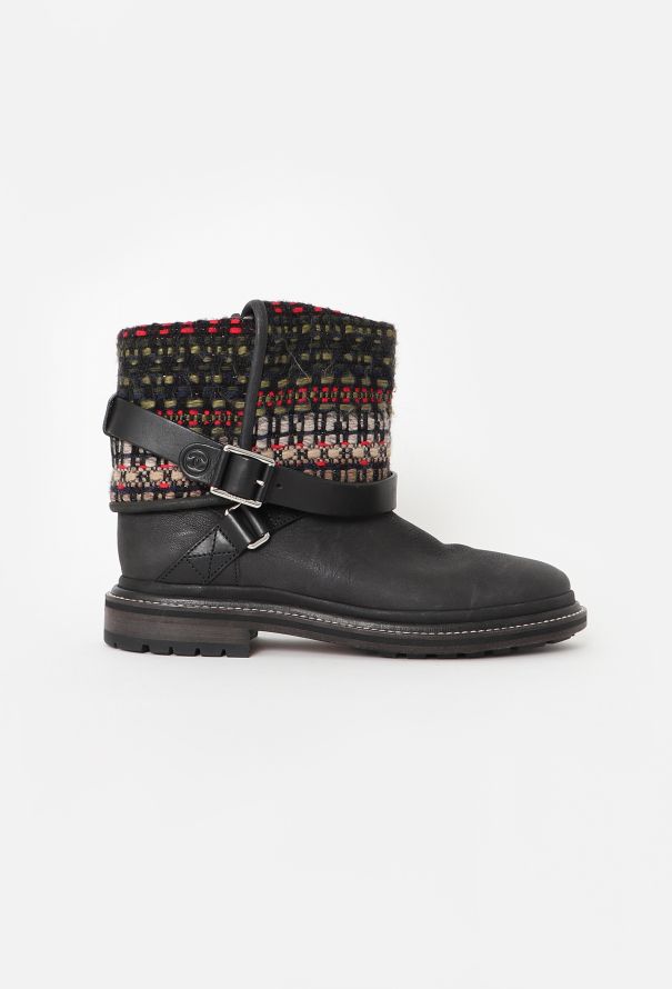 Chanel 2016 Buckled Tweed Boots - 1