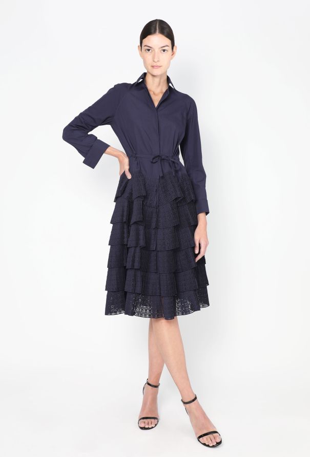 Alaïa Laser-Cut Ruffled Poplin Dress - 1