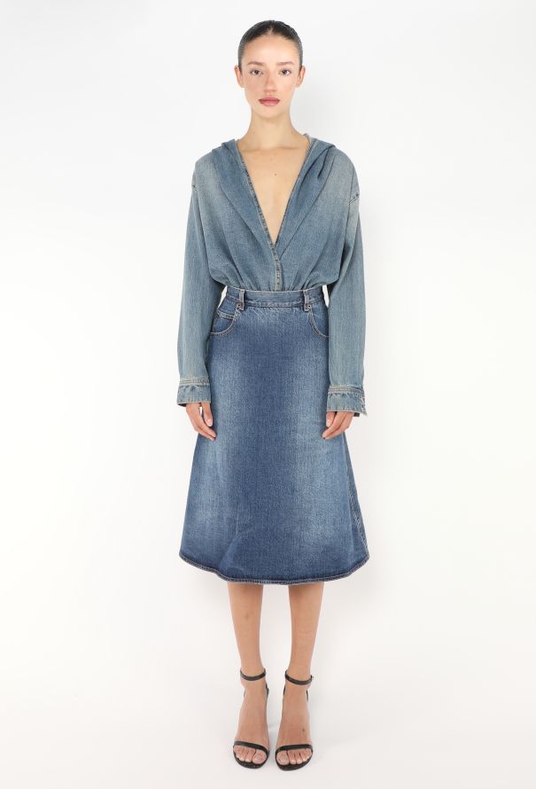 Alaïa S/S 2022 Denim Hooded Bodysuit - 4