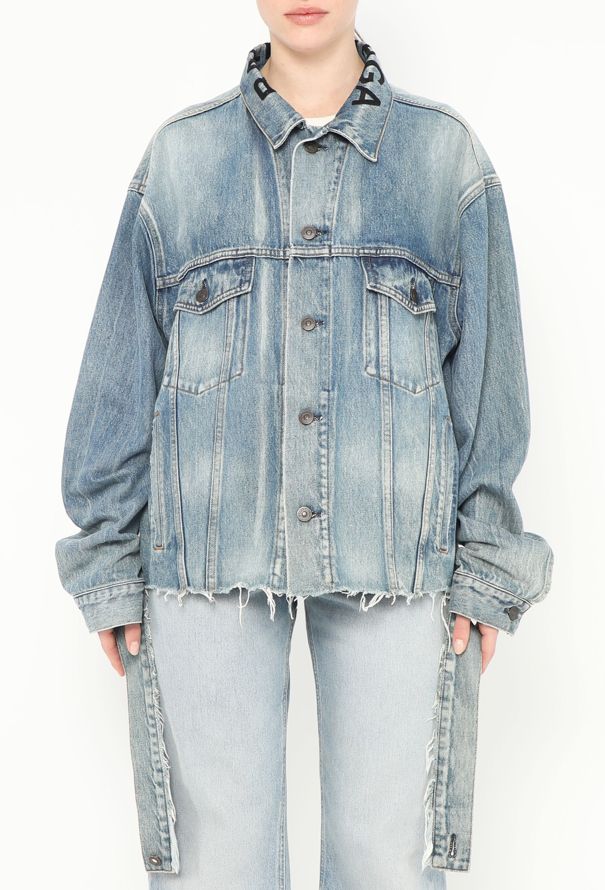 Balenciaga Distressed Logo Denim Jacket - 1