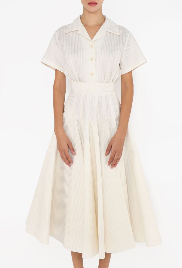 Dior 2021 Pinstripe Flared Silk Dress - 3