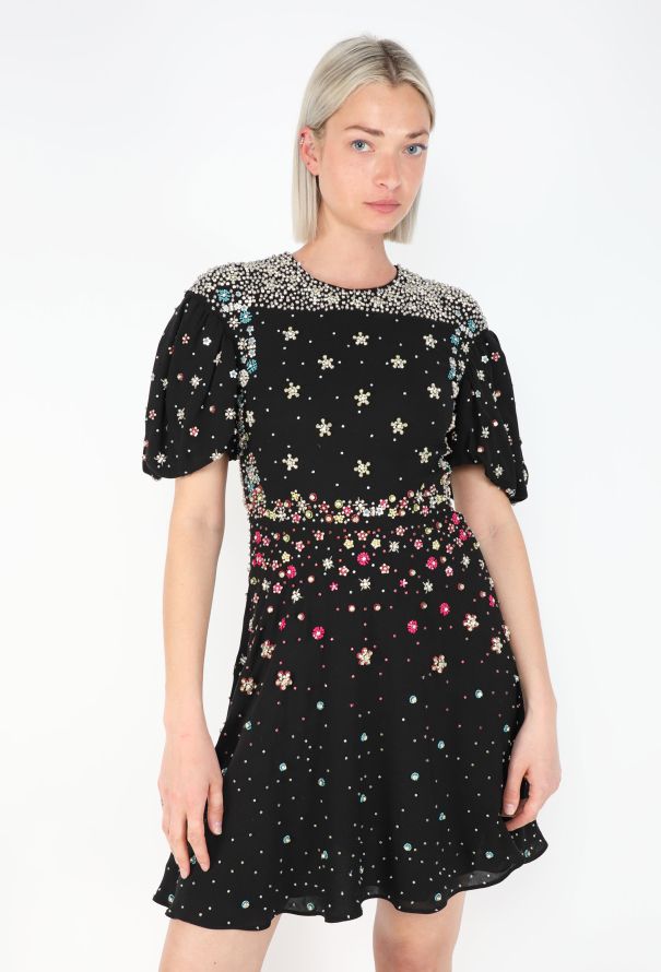 Valentino Floral-Embroidered Silk Dress - 1