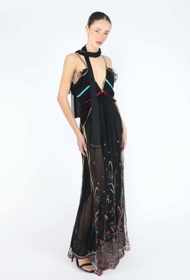 Bill Gibb 1976 Embroidered Silk Lamé Gown - 4