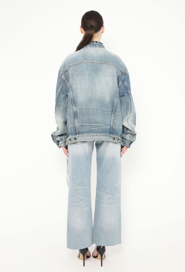 Balenciaga Distressed Logo Denim Jacket - 6 Balenciaga Distressed Logo Denim Jacket - 6