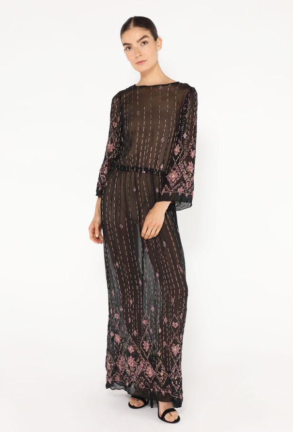 Hand-Beaded Voile Kaftan - 1