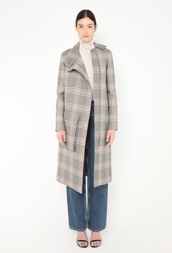 Céline Asymmetrical Pocket Plaid Coat - 1