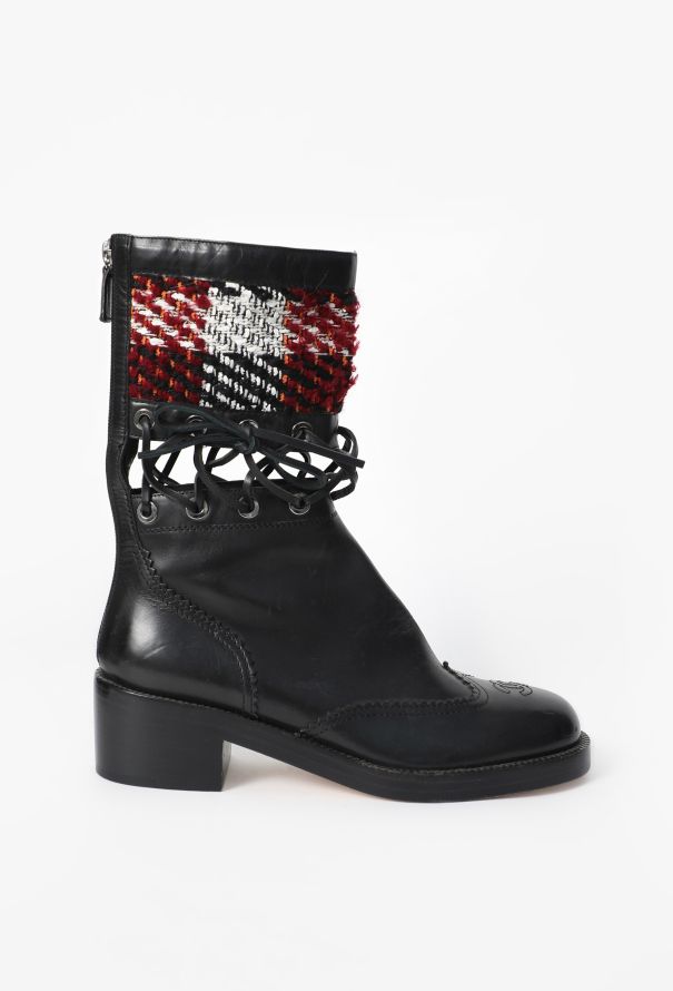 Chanel F/W 2016 Tweed Trim Lace-Up Boots - 1